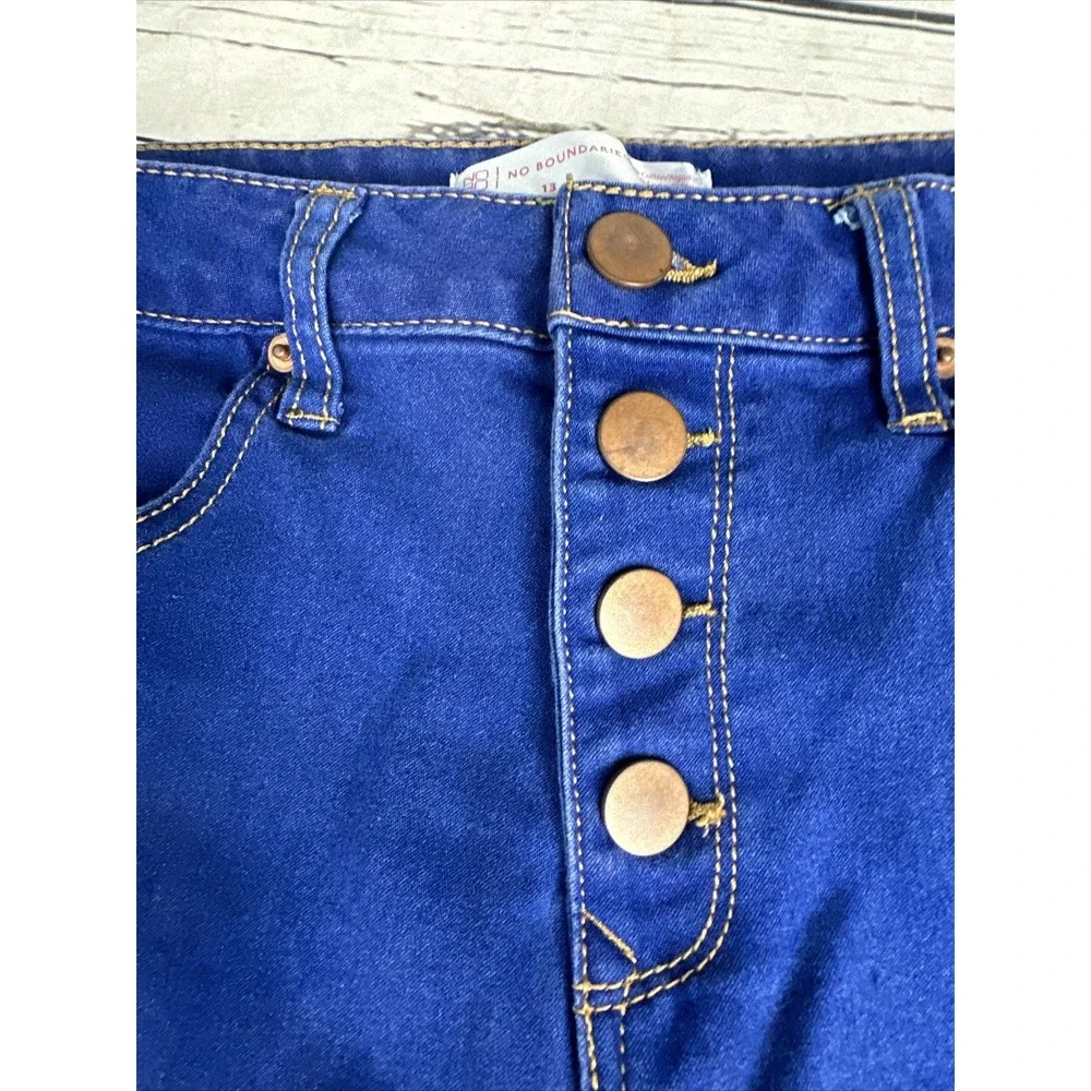 NO BOUNDARIES Jeans Women's Sz 13 Button Fly High Rise Bright Blue Denim Skinny